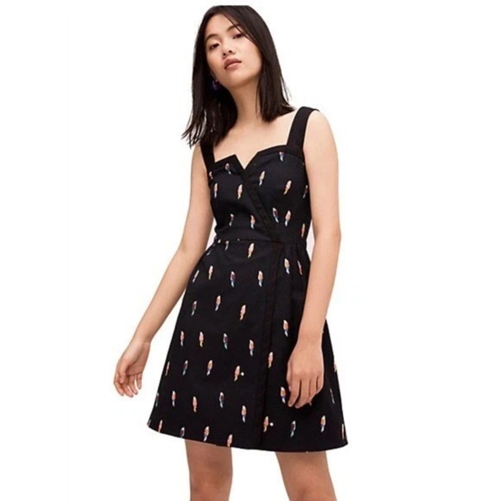 NWT Kate Spade Flock Party Parrot Dress sz 2 XS Cotton Pockets LBD Tropical Bird